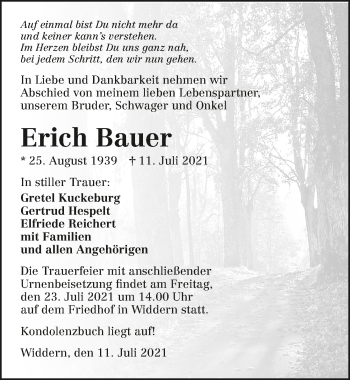 Traueranzeige von Erich Bauer von GESAMT