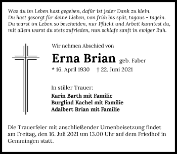 Traueranzeige von Erna Brian von GESAMT
