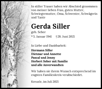 Traueranzeige von Gerda Siller von GESAMT