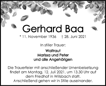 Traueranzeige von Gerhard Baa von GESAMT