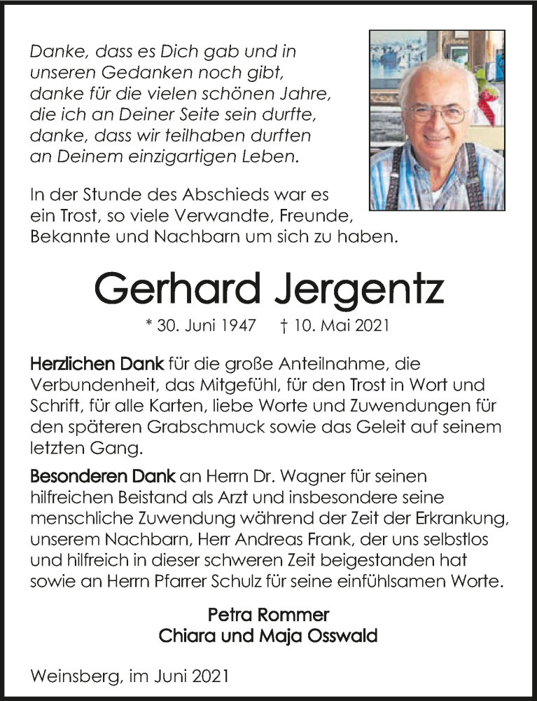  Traueranzeige für Gerhard Jergentz vom 03.07.2021 aus GESAMT