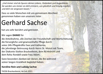 Traueranzeige von Gerhard Sachse von GESAMT