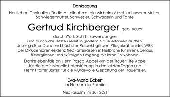Traueranzeige von Gertrud Kirchberger von GESAMT