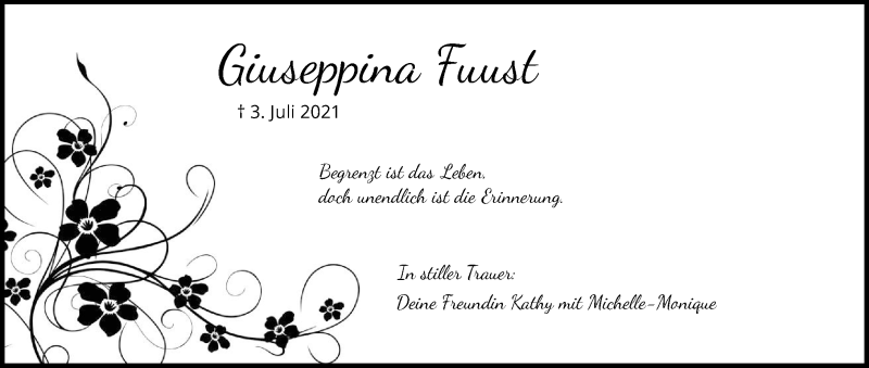  Traueranzeige für Giuseppina Fuust vom 07.07.2021 aus GESAMT