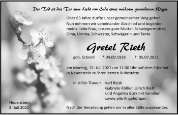 Traueranzeige von Gretel Rieth von GESAMT