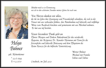 Traueranzeige von Helga Bahner von GESAMT