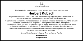 Traueranzeige von Herbert Kubach von GESAMT
