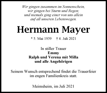 Traueranzeige von Hermann Mayer von GESAMT