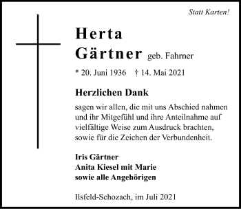Traueranzeige von Herta Gärtner von GESAMT