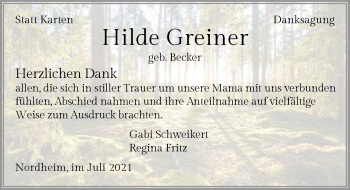 Traueranzeige von Hilde Greiner von GESAMT