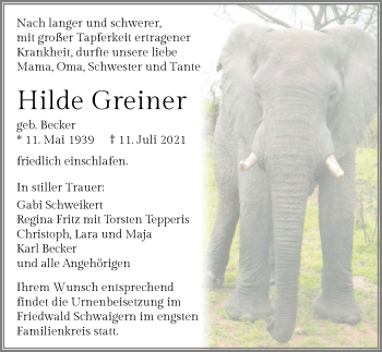 Traueranzeige von Hilde Greiner von GESAMT