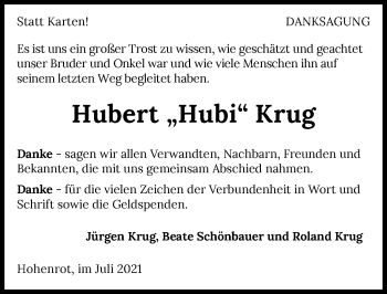 Traueranzeige von Hubert Krug von GESAMT
