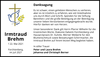 Traueranzeige von Irmtraud Brehm von GESAMT