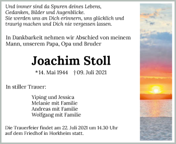 Traueranzeige von Joachim Stoll von GESAMT