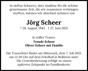 Traueranzeige von Jörg Scheer von GESAMT