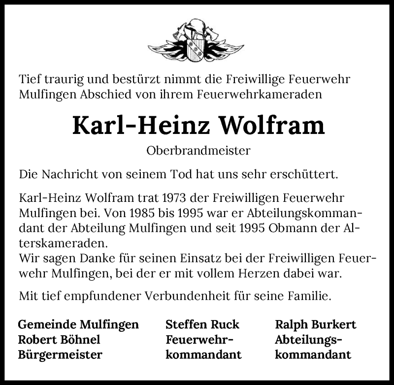  Traueranzeige für Karl-Heinz Wolfram vom 03.07.2021 aus GESAMT