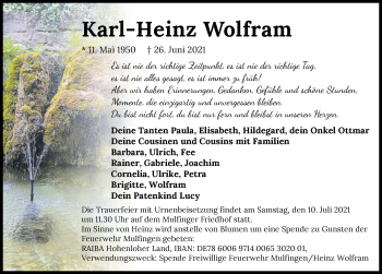 Traueranzeige von Karl-Heinz Wolfram von GESAMT