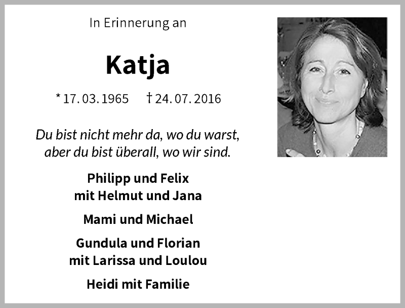  Traueranzeige für Katja Hofmann vom 24.07.2021 aus GESAMT