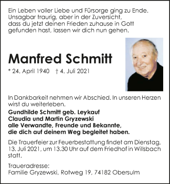 Traueranzeige von Manfred Schmitt von GESAMT