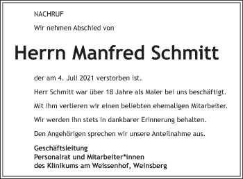 Traueranzeige von Manfred Schmitt von GESAMT
