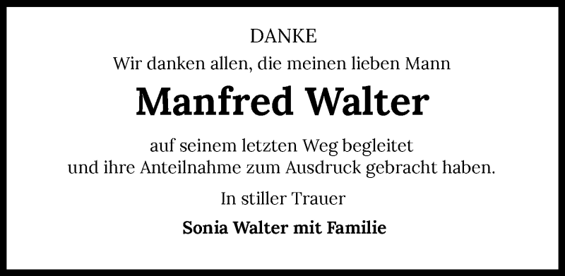  Traueranzeige für Manfred Walter vom 10.07.2021 aus GESAMT