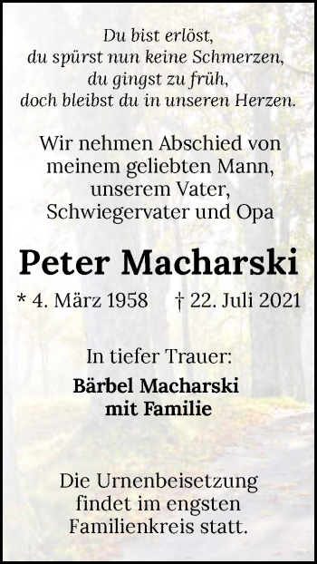 Traueranzeige von Peter Macharski von GESAMT