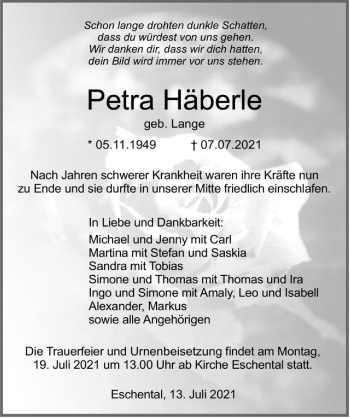 Traueranzeige von Petra Häberle von GESAMT