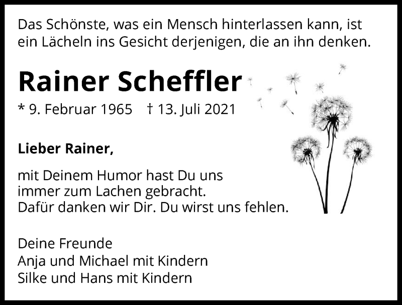  Traueranzeige für Rainer Scheffler vom 17.07.2021 aus GESAMT