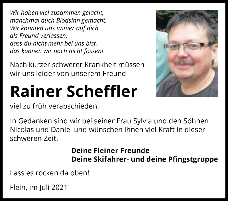  Traueranzeige für Rainer Scheffler vom 17.07.2021 aus GESAMT