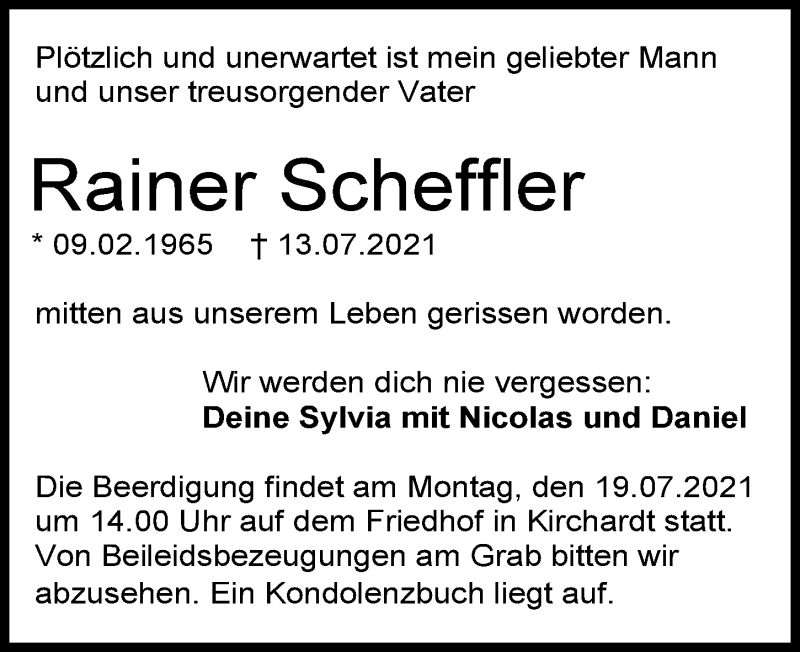  Traueranzeige für Rainer Scheffler vom 17.07.2021 aus GESAMT