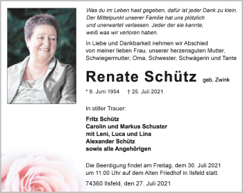 Traueranzeige von Renate Schütz von GESAMT