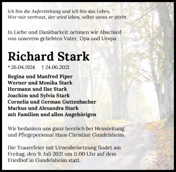 Traueranzeige von Richard Stark von GESAMT