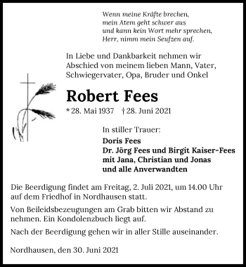 Traueranzeige von Robert Fees von GESAMT