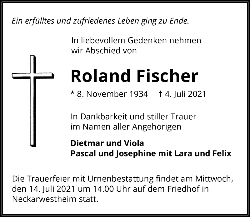  Traueranzeige für Roland Fischer vom 13.07.2021 aus GESAMT