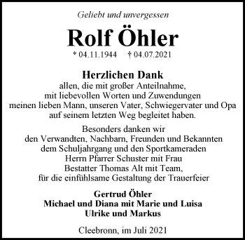 Traueranzeige von Rolf Öhler von GESAMT