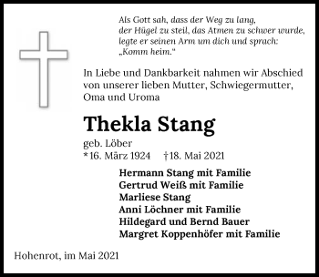 Traueranzeige von Thekla Stang von GESAMT