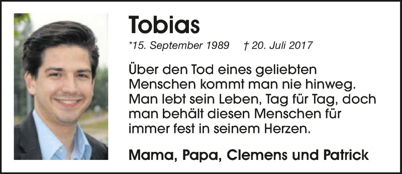  Traueranzeige für Tobias Schmidt vom 20.07.2021 aus GESAMT