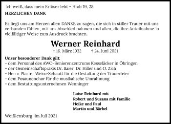 Traueranzeige von Werner Reinhard von GESAMT