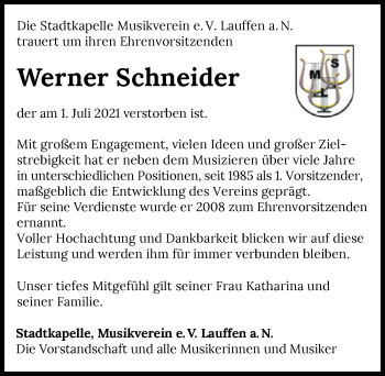 Traueranzeige von Werner Schneider von GESAMT