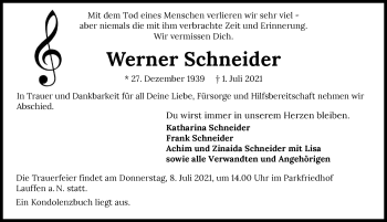 Traueranzeige von Werner Schneider von GESAMT