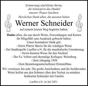 Traueranzeige von Werner Schneider von GESAMT
