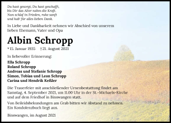 Traueranzeige von Albin Schropp von GESAMT