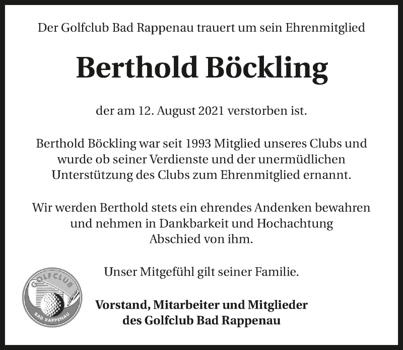  Traueranzeige für Berthold Böckling vom 18.08.2021 aus GESAMT