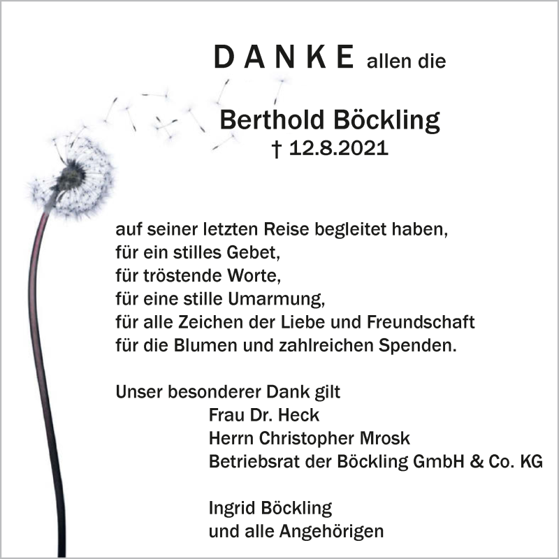  Traueranzeige für Berthold Böckling vom 25.08.2021 aus GESAMT