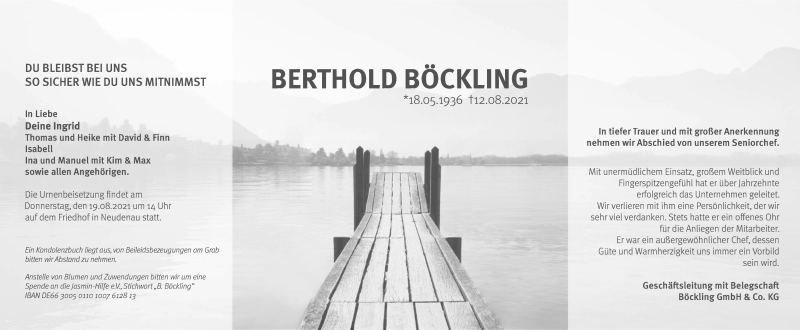  Traueranzeige für Berthold Böckling vom 17.08.2021 aus GESAMT