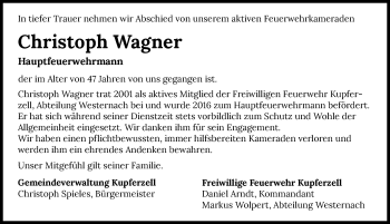 Traueranzeige von Christoph Wagner von GESAMT