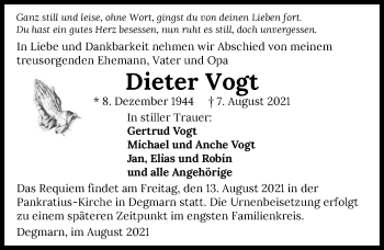 Traueranzeige von Dieter Vogt von GESAMT