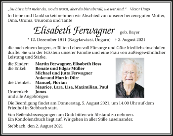 Traueranzeige von Elisabeth Ferwagner von GESAMT