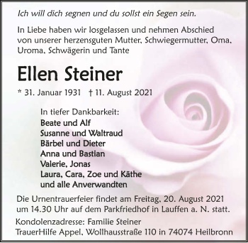 Traueranzeige von Ellen Steiner von GESAMT