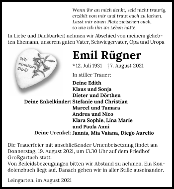 Traueranzeige von Emil Rügner von GESAMT